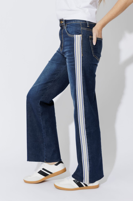 Dark Denim Stripe Wide Leg Jean