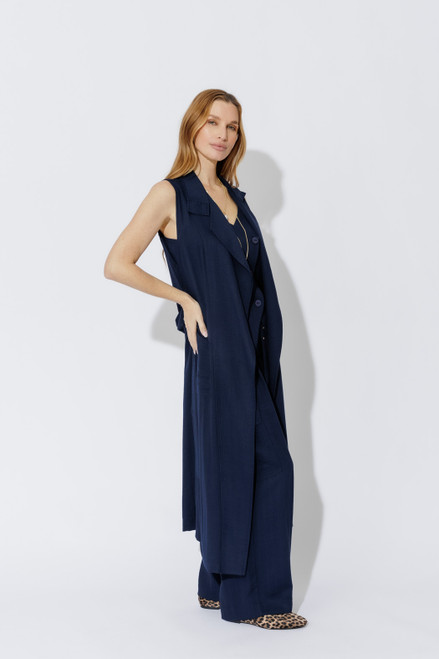 Navy Linen Trench Vest