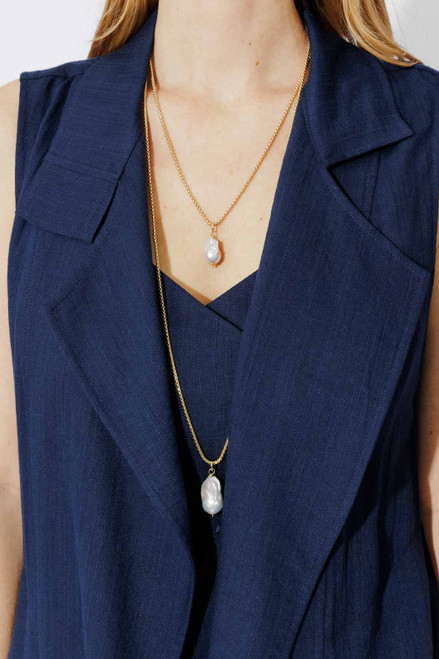 Navy Linen Trench Vest