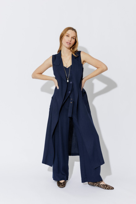 Navy Linen Cargo Pant