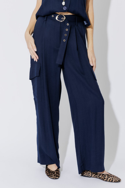 Navy Linen Cargo Pant