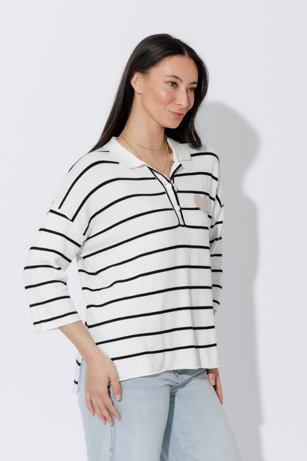 White Stripe Polo Top