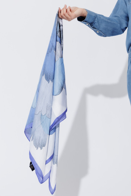 Blue Floral Silky Scarf