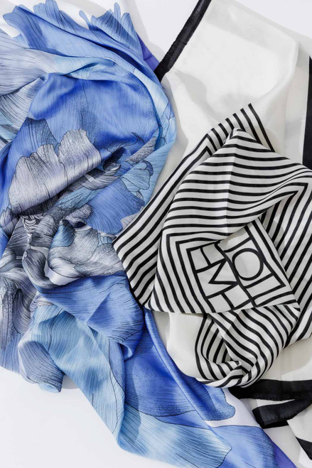 Blue Floral Silky Scarf