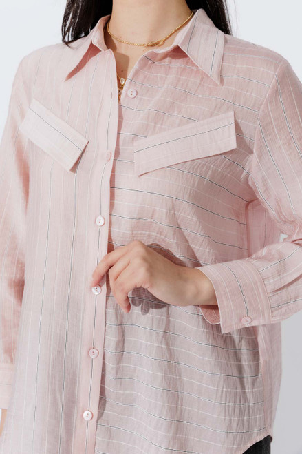 Pink Tencel Stripe Pocket Shirt