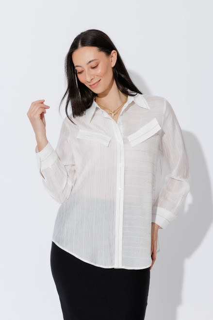 White Tencel Stripe Pocket Shirt