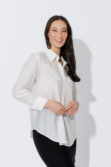 White Tencel Stripe Pocket Shirt