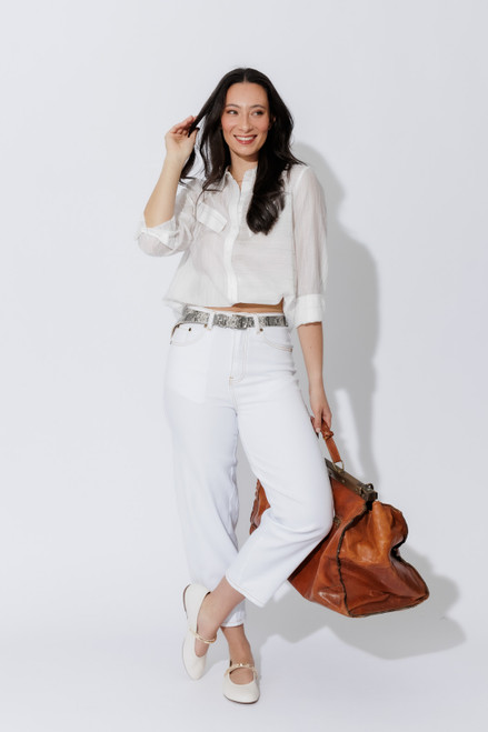 White Tencel Stripe Pocket Shirt