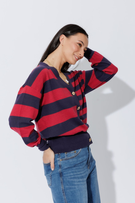 Navy/Burgundy Stripe Cardi Navy/Burgundy Stripe Cardi