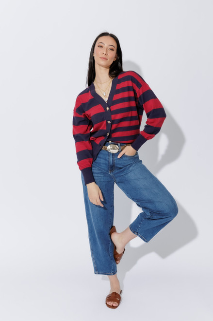 Navy/Burgundy Stripe Cardi Navy/Burgundy Stripe Cardi