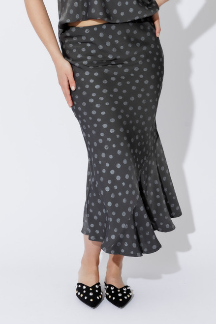 Grey Spot Bias Flounce Skirt