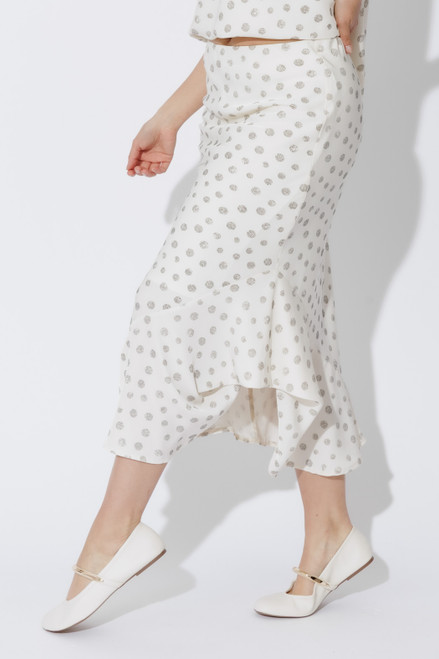 Ivory Spot Bias Flounce Skirt