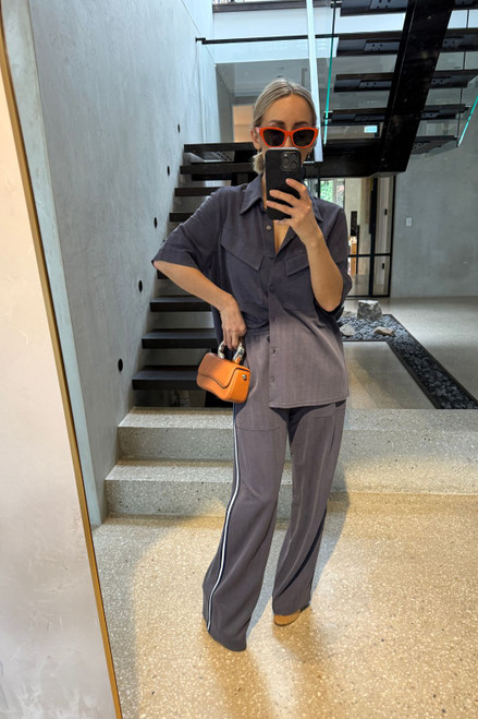 Navy Herringbone Pocket Shirt