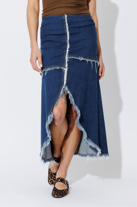 Mid Denim Fringe Skirt