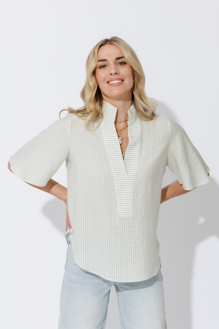 Green Stripe Milan Fluted Blogger Shirt