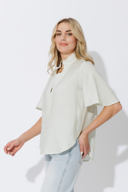 Green Stripe Milan Fluted Blogger Shirt