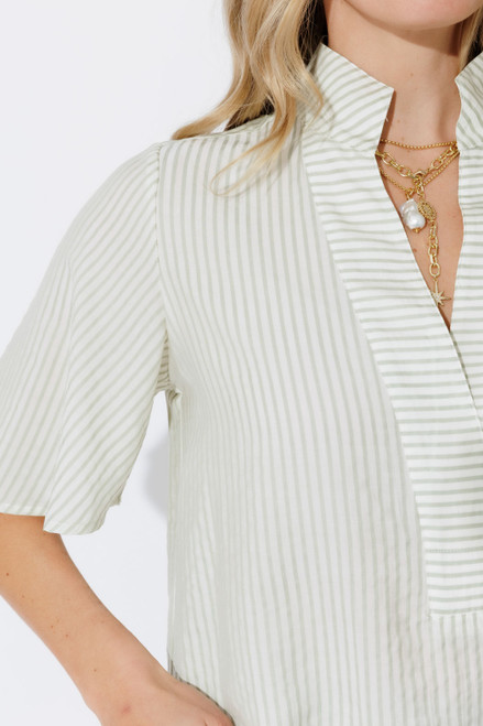 Green Stripe Milan Fluted Blogger Shirt
