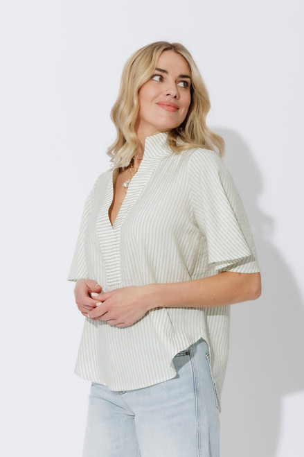 Green Stripe Milan Fluted Blogger Shirt