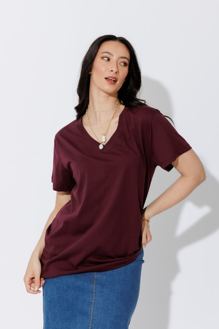 Burgundy Oversized V-Neck T-Shirt