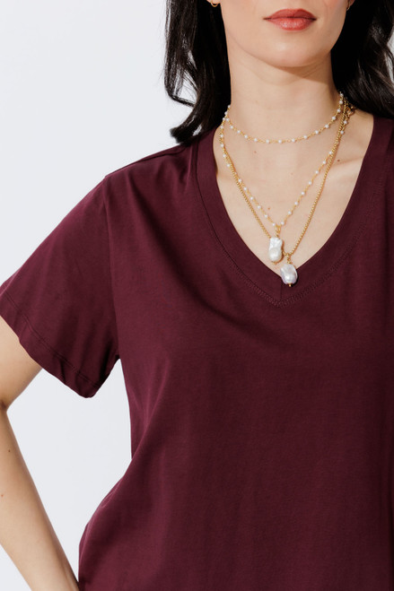 Burgundy Oversized V-Neck T-Shirt