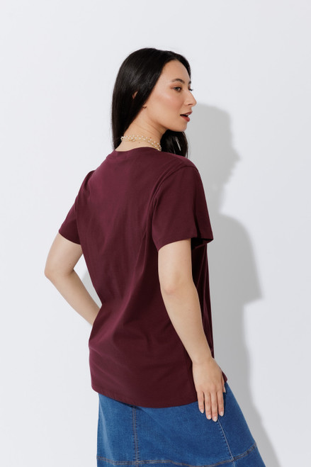 Burgundy Oversized V-Neck T-Shirt