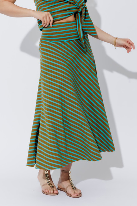Aqua/Khaki Stripe Roll Top Skirt
