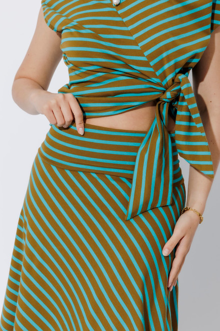 Aqua/Khaki Stripe Roll Top Skirt