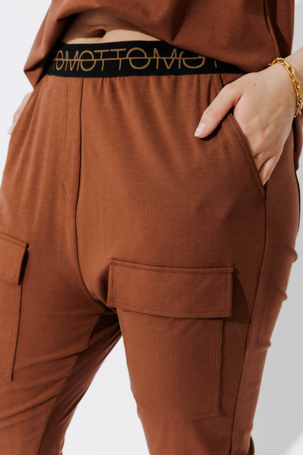 Brown Tencel Pull On Cargo Pant