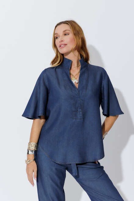 Dark Denim Tencel Fluted Blogger Shirt Dark Denim Tencel Fluted Blogger Shirt
