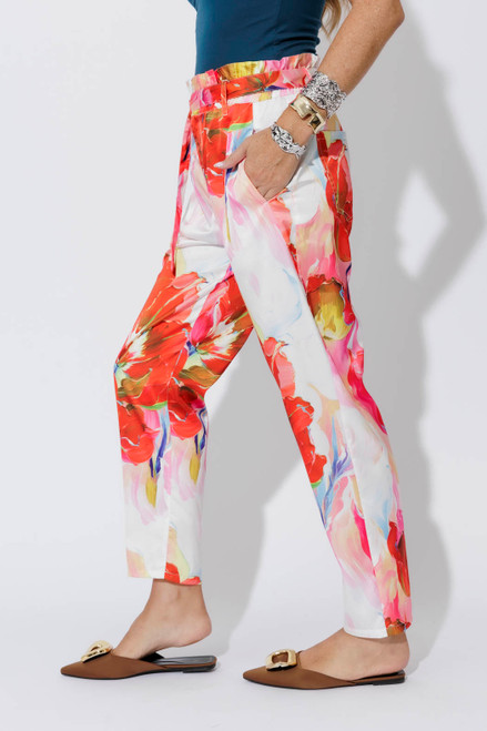 Red Floral Paperbag Pant