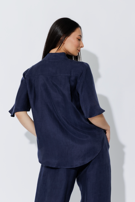 Navy Cupro/Linen Blogger Shirt