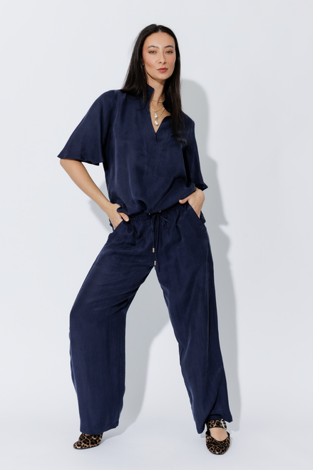 Navy Cupro/Linen Pant