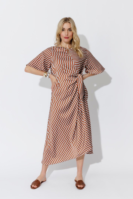 Blue/Tan Glow Fluted Harlow Dress