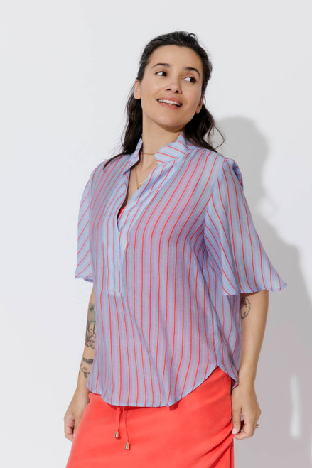 Red/Blue Lyocell Fluted Blogger Shirt