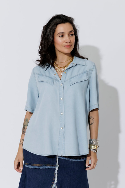 Light Denim Tencel Pocket Shirt