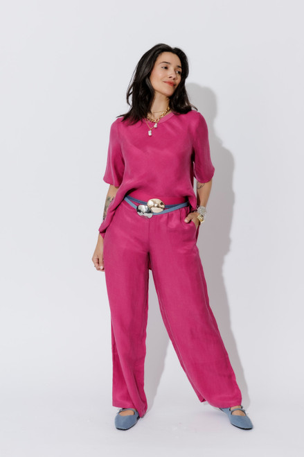 Raspberry Cupro/Linen Floaty Pant