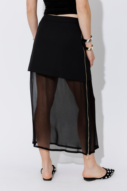 Black Chiffon Zip Skirt