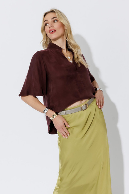 Chocolate Cupro Fluted Blogger Shirt