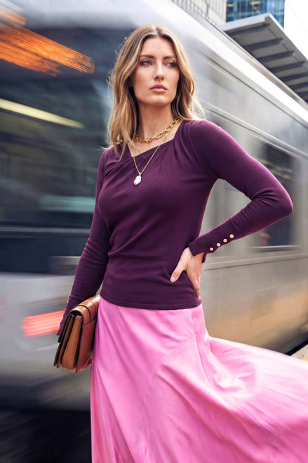 Plum Fine Knit Twist Top