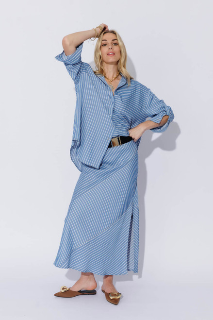 Stripe Soft Denim Bias Skirt