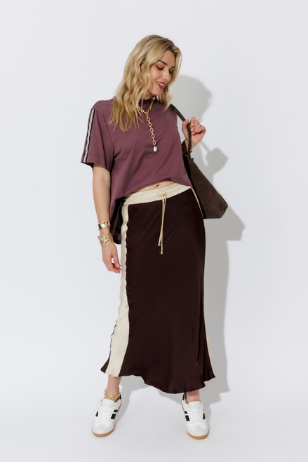 Plum Oversized Stripe Sleeve T-Shirt