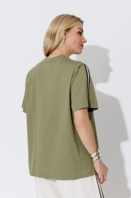 Khaki Oversized Stripe Sleeve T-Shirt