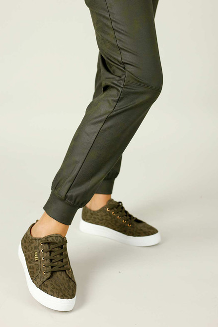 Khaki Leatherette Stitch Jogger