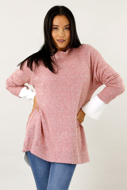 Pink Raglan Turtle Neck Top