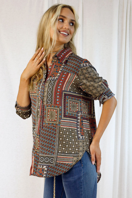 Patchwork Silky Boyfriend Shirt - FINALE SALE