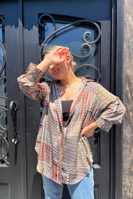 Patchwork Silky Boyfriend Shirt - FINALE SALE