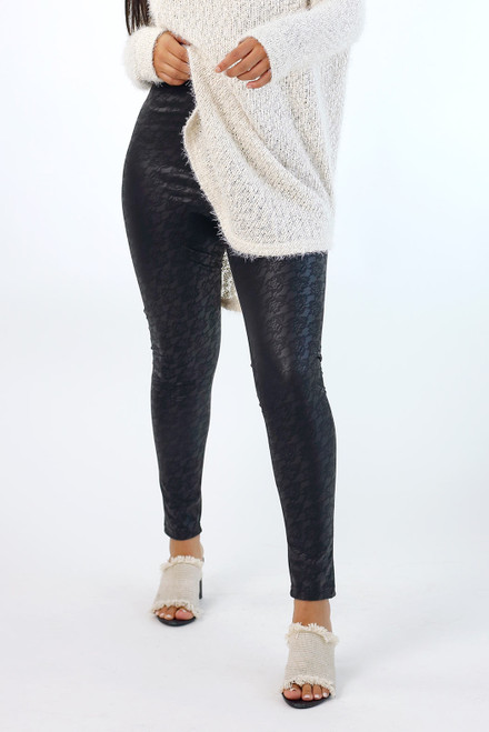 Black Lace Leather Look Legging