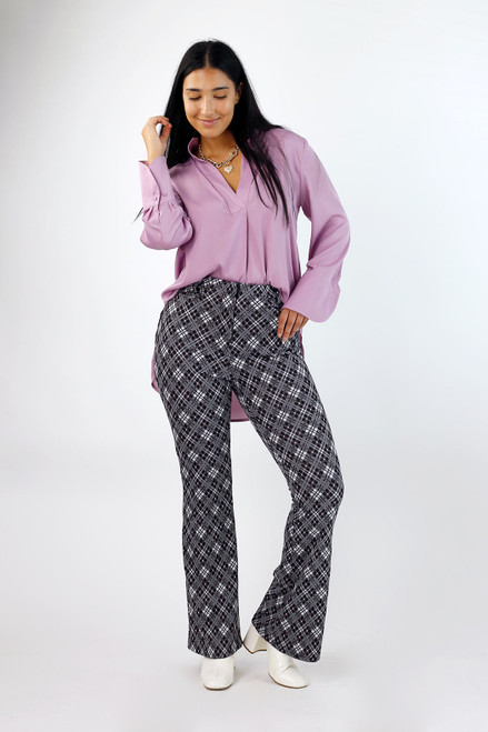 Pink Check Ponte Zip Up Flare