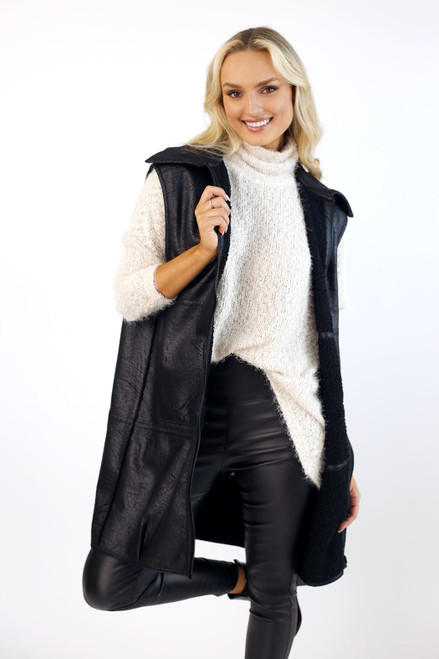 Black Reversible Shearling Vest