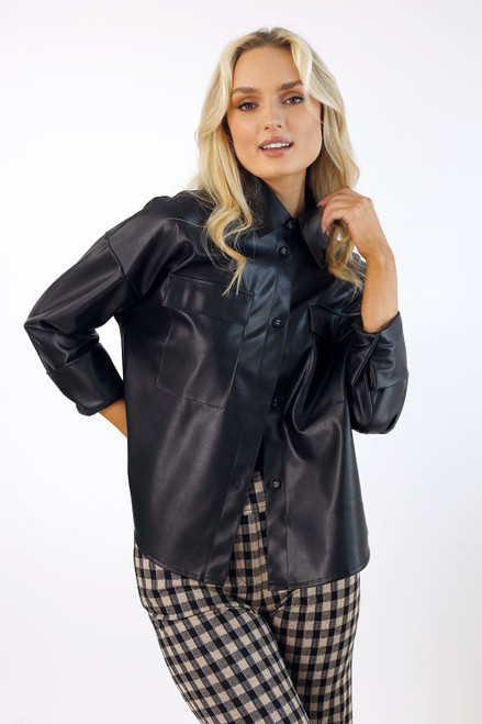 Black Vegan Leather Crop Jacket